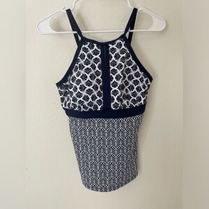 Land’s End women’s swim tankini top 8L navy white bathing suit